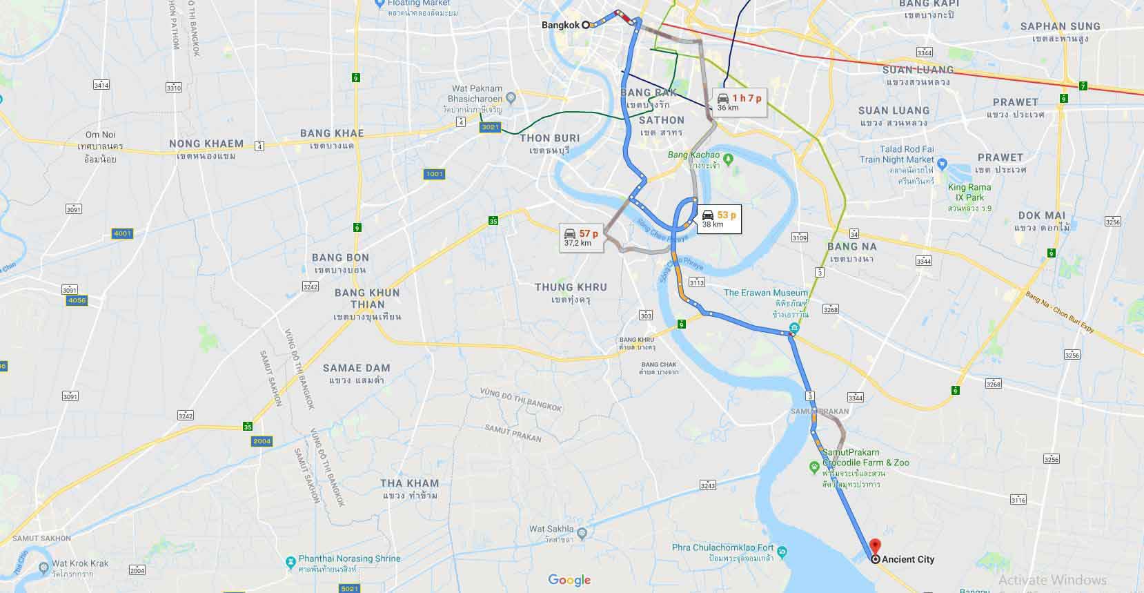Phương tiện di chuyển đến Bảo tàng Samut Prakan Ancient City